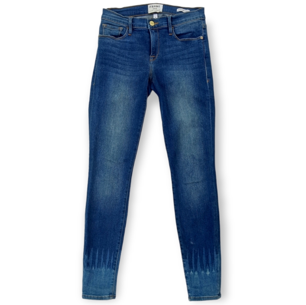 Frame Denim Le Skinny De Jeanne Tie Dye Hem Skinny Jeans Blue Women's Size 28